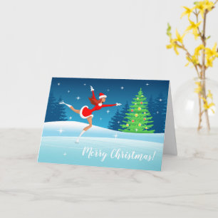 Joyeux Noël Figure Patinage Girl Carte de vacances