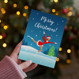Joyeux Noël Figure Patinage Girl Carte de vacances