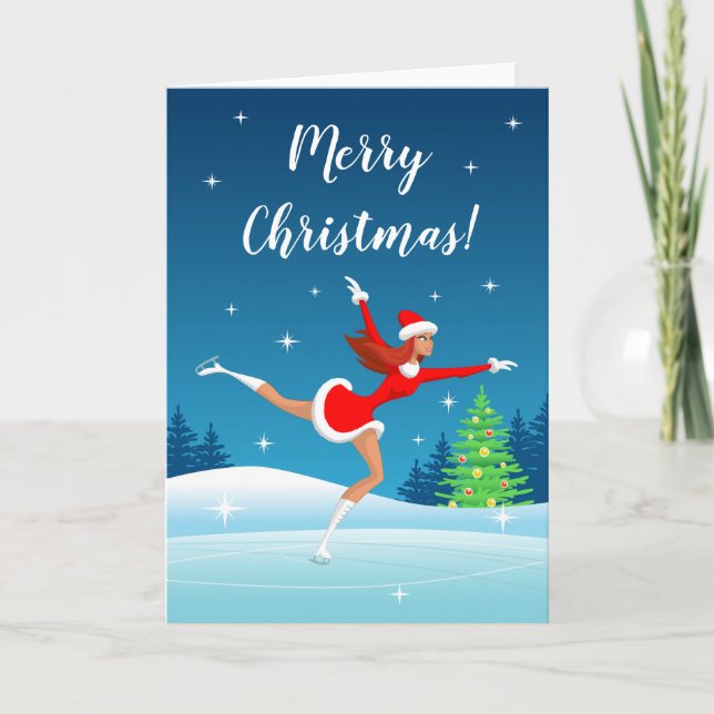 Joyeux Noël Figure Patinage Girl Carte de vacances (Devant)