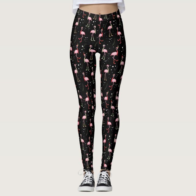 Joyeux Noël Flamingo rose patte Leggings (Devant)