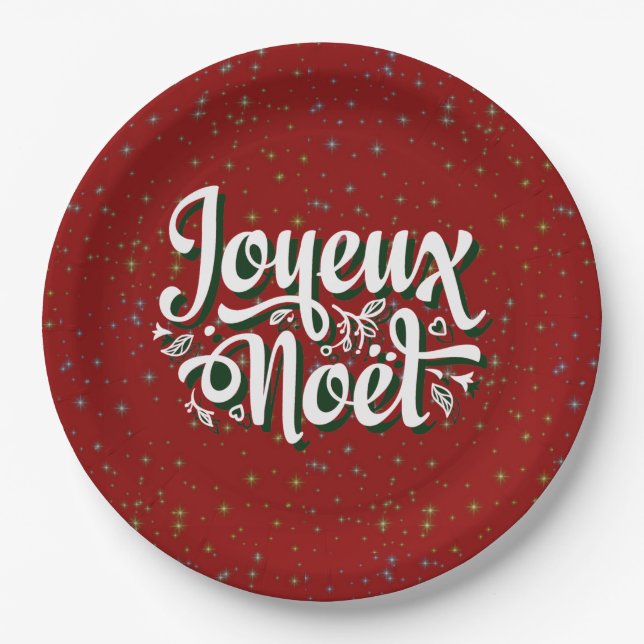 Joyeux Noël French Christmas Text 9" Papierplatte Pappteller (Vorderseite)