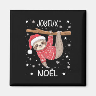 Joyeux Noël French Sloth Hanging Frohe Weihnachten Magnet