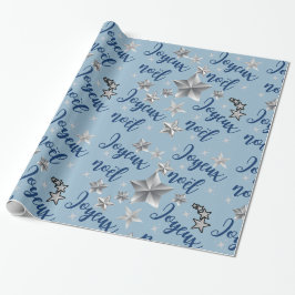 Joyeux Noël - Frohe Weihnachten - Blau & Silber Geschenkpapier