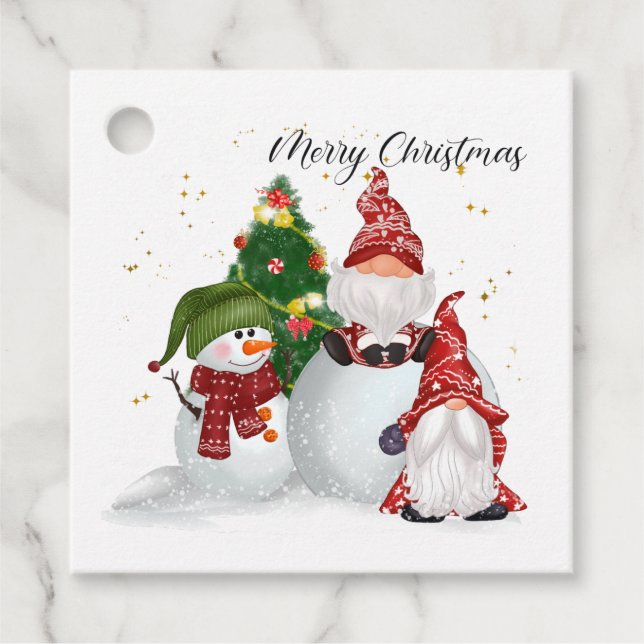 Joyeux Noël Gnomes Snowmen étiquettes cadeaux (Devant)