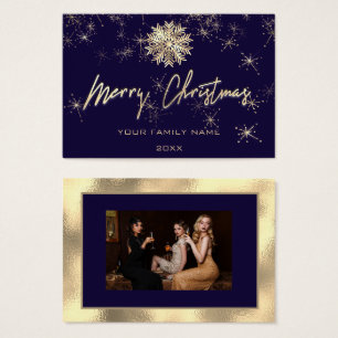 Joyeux Noël Gold Blue Navy Photo Snowflakes