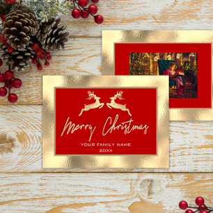 Joyeux Noël Gold Family Photo Reindeer Rouge