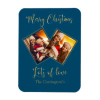 Joyeux Noël Gold Nom photo Blue Magnet