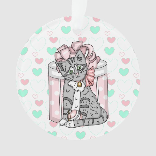 Joyeux Noël Gray Kitten Rose Bow personnalisé (devant)