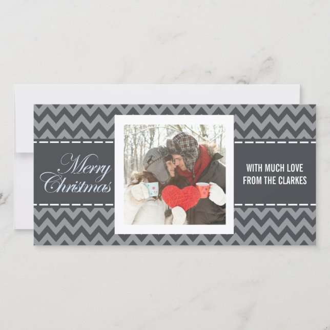 Joyeux Noël Grey Chevron Photo Carte de voeux (Devant)
