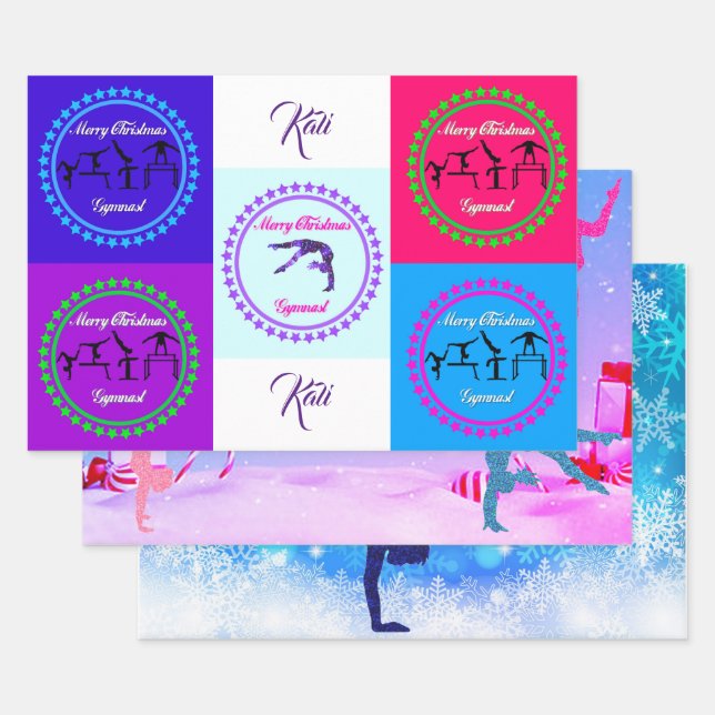 Joyeux Noël Gymnaste Enveloppement Papier Set de 3 (Lot)