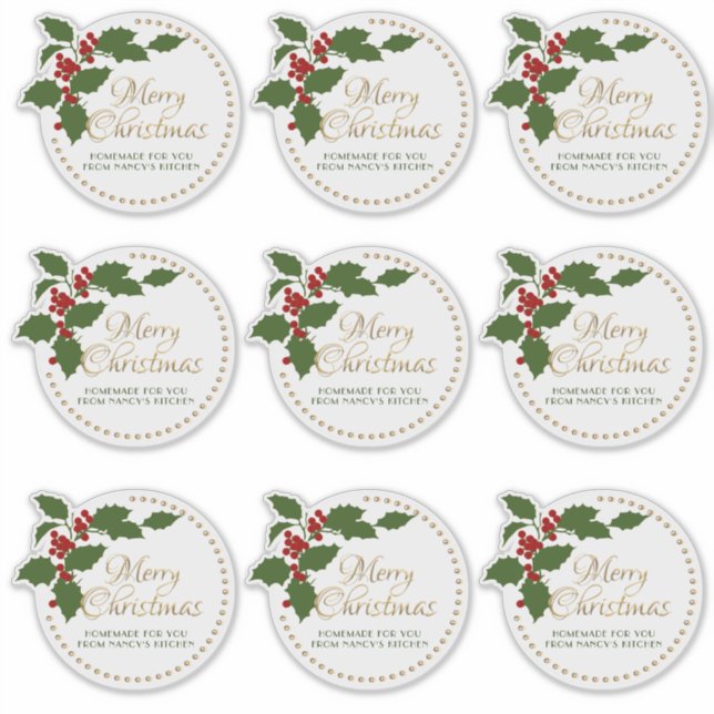 Joyeux Noël Holly & Berry Étiquette Food Cadeau Ti (Devant)