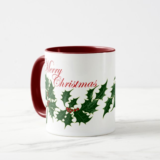 Joyeux Noël Holly Feuilles Mug (Devant gauche)