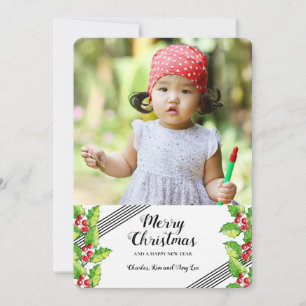 Joyeux Noël Holly Photo Carte de Vœux de Fêtes