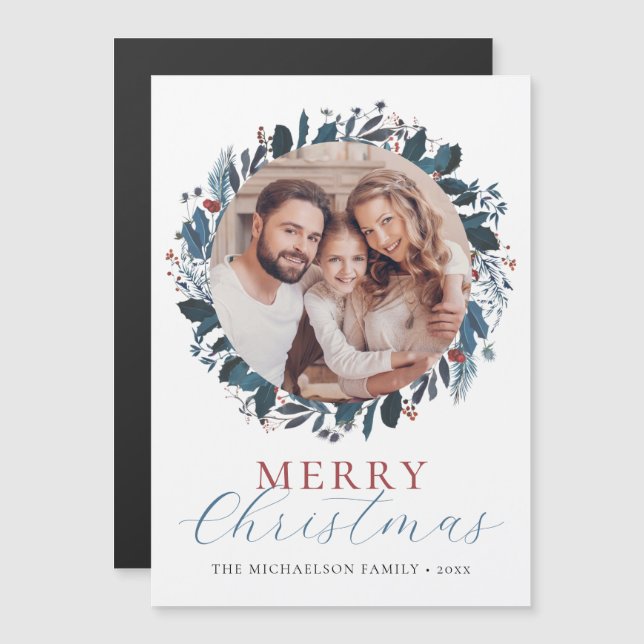 Joyeux Noël Holly Photo Carte Magnet Holiday (Devant / Derrière)