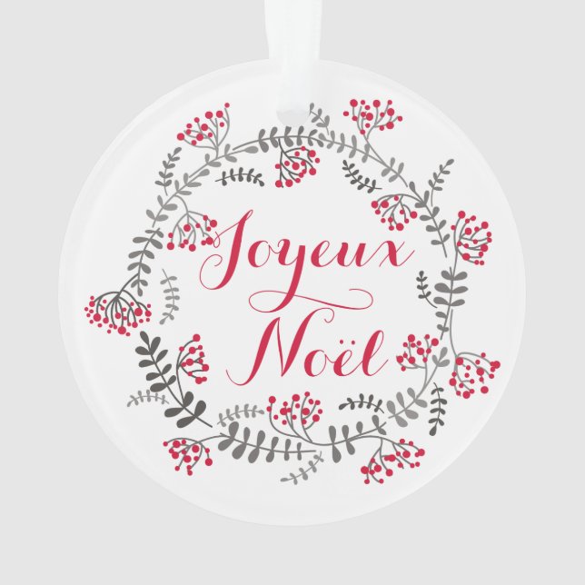 Joyeux Noël Holly Wreath Weihnachtsschmuck Ornament (Rückseite)