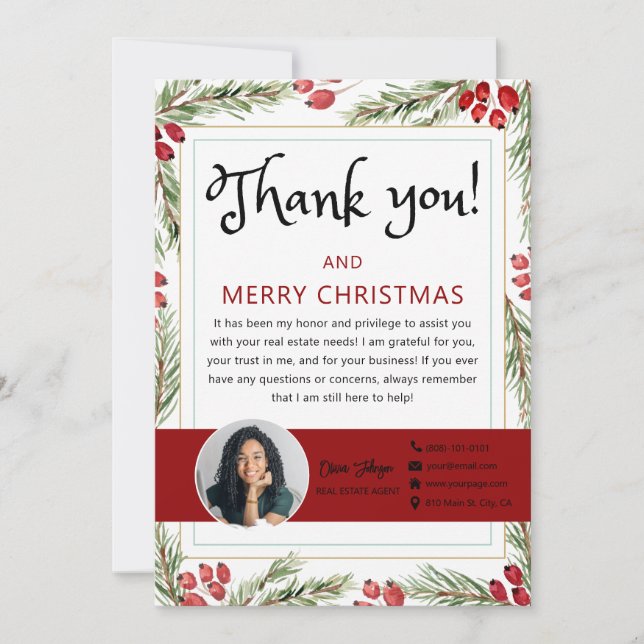 Joyeux Noël Immobilier Carte de remerciements phot (Devant)