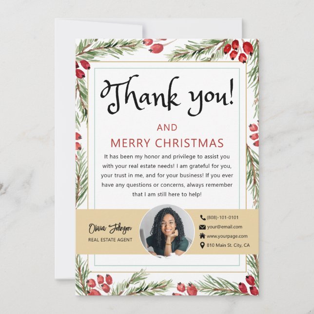Joyeux Noël Immobilier Carte de remerciements phot (Devant)