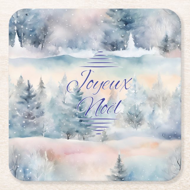 Joyeux Noël in coolen Tönen Rechteckiger Pappuntersetzer (Vorderseite)