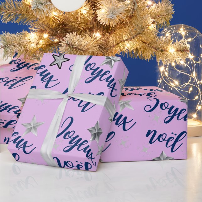 Joyeux Noël in Pink, Silver & Blue - Weihnachten Geschenkpapier (Feiertage)