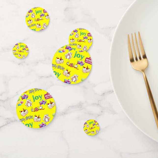 Joyeux Noël Joyeux Anniversaire Confetti Jaune, (Groupe)