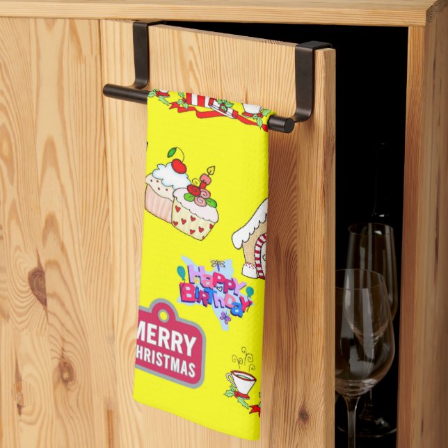 Joyeux Noël Joyeux Anniversaire Cuisine Serviette  (Pliage en tiers)