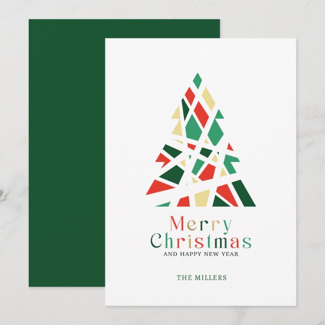 Joyeux Noël Joyeux Nouvel An Arbre carte de voeux (Devant / Derrière)