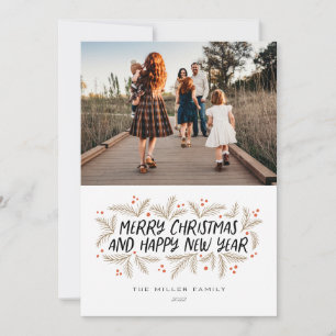 Joyeux Noël Joyeux Nouvel An Floral Carte de vacan