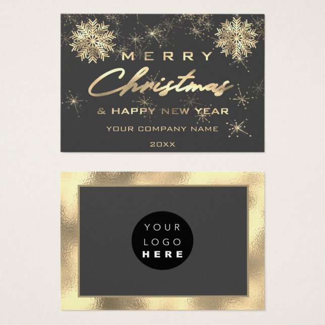 Joyeux Noël Joyeux Nouvel An Gold Grey Card Logo (Devant & derrière)
