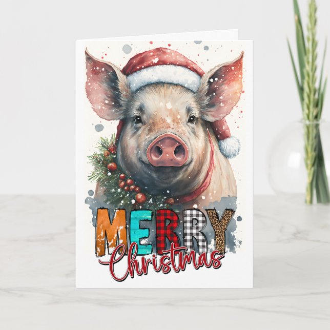 Joyeux Noël Joyeux Père Noël Carte COCHON (Devant)
