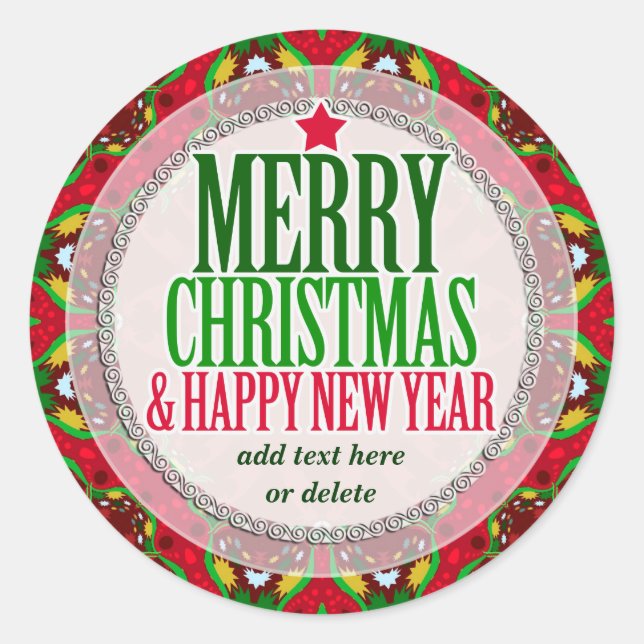 Joyeux Noël Joyeux Sticker rond du Nouvel An (Devant)