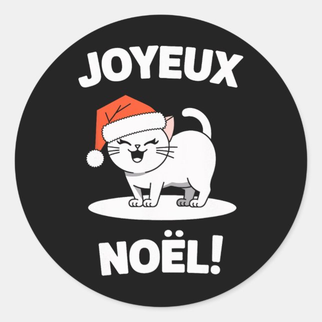 Joyeux Noël Khao Manee Weiße Katze Weihnachtsfeier Runder Aufkleber (Vorderseite)