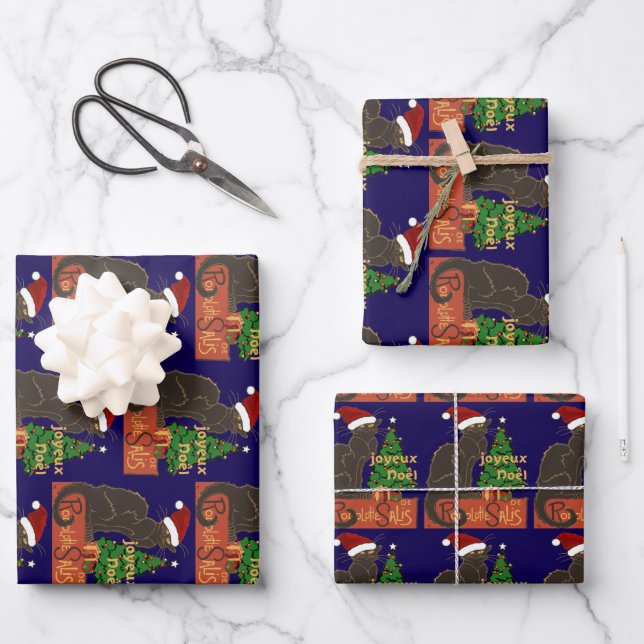 Joyeux Noel Le Chat Noir Spoof With Yule Tree Geschenkpapier Set (Vorderseite)