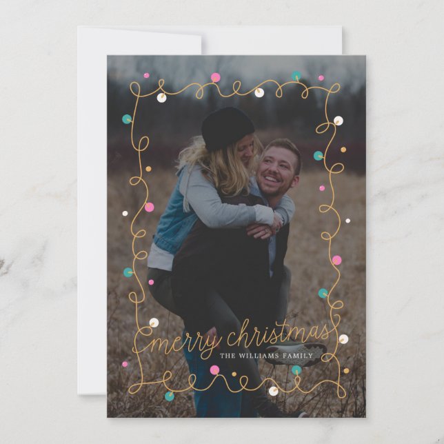 Joyeux Noël Lumières Cartes photos de vacances (Devant)