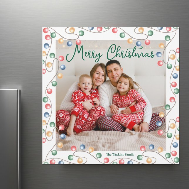Joyeux Noël Lumières Famille Photo carte magnétiqu (Créateur téléchargé)