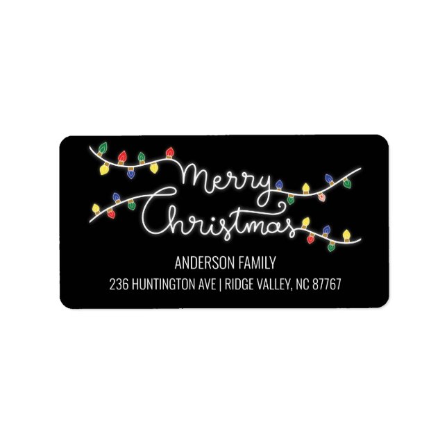 Joyeux Noël Lumières Joyeux Étiquette de adresse d (Devant)