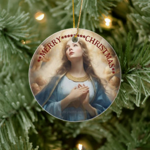 Joyeux Noël   Marie vierge   Ornement en céramique