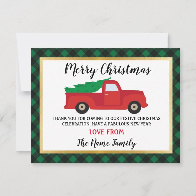 Joyeux Noël Merci Cartes Fêtes Camion Rouge (Devant)