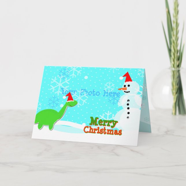 Joyeux Noël mignon Dinosaure Carte Snowman (Devant)