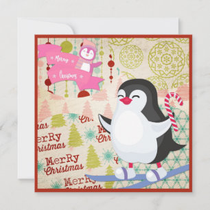 Joyeux Noël mignonne Pingouin Carte Plat