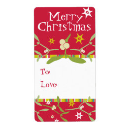 Joyeux Noël mistletoe étiquette cadeau rouge (à/ai