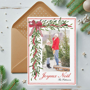 Joyeux Noël Mistletoe Red Bow Foto Feiertagskarte