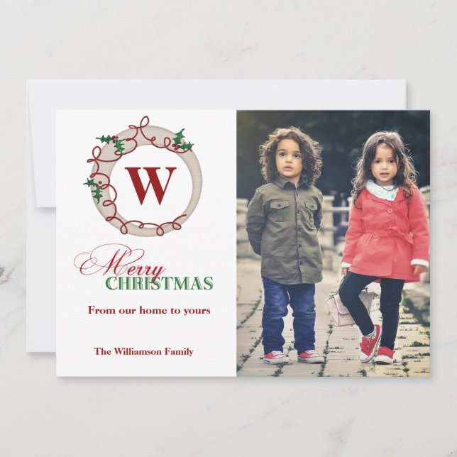 Joyeux Noël Monogramme Carte photo de famille (Devant)