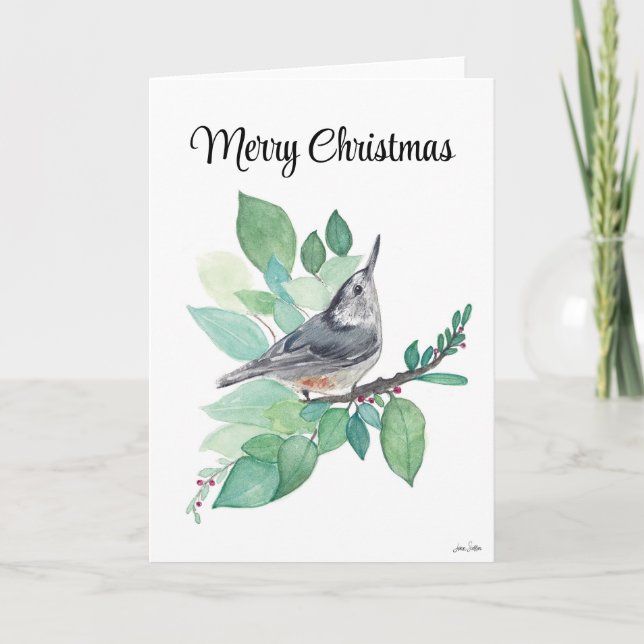 Joyeux Noël Nuthatch Bird Carte de vacances (Devant)