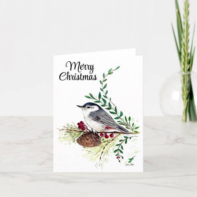 Joyeux Noël Nuthatch Bird Carte de vacances (Merry Christmas Nuthatch Bird Holiday Card from Jenn's Emporium. )