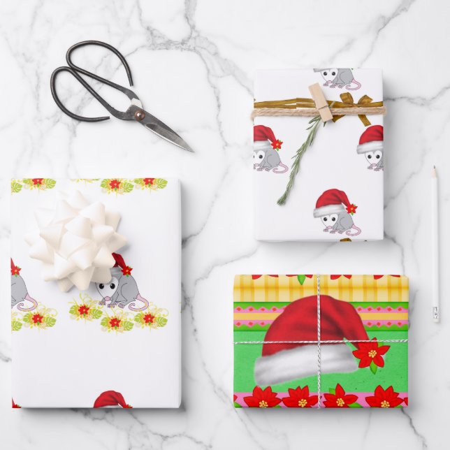 Joyeux Noël Opassum Enveloppement Feuilles de papi (Recto)