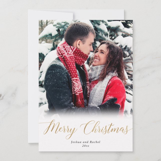 Joyeux Noël or blanc simple carte photo (Devant)