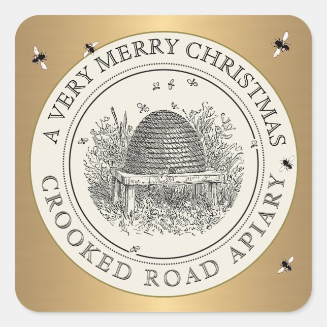 Joyeux Noël or et ivoire Apiary Étiquette (Devant)