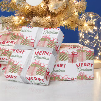 Joyeux Noël Papier cadeau et rubans aquarelle
