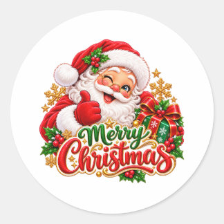 Joyeux Noël Père Noël Autocollant Rond de 3 Pouces