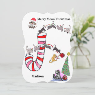 Joyeux Noël Père Noël Cat Mice Plat Carte de voeux